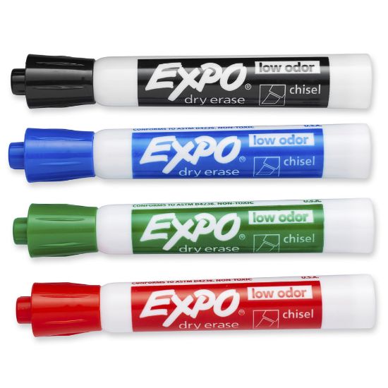 Picture of EXPO Low-Odor Dry-Erase Markers, Chisel Point, Assorted Colors, Pack Of 4