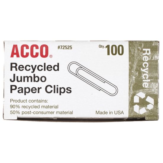 Picture of ACCO Paper Clips, Box Of 100, Jumbo, 90% Recycled, Silver