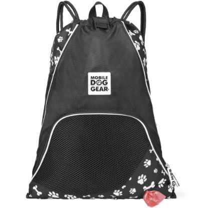 Picture of Mobile Dog Gear Dogssentials Drawstring Cinch Sack, 19inH x 1/2inW x 14-1/2inD, Black/White Paw Print