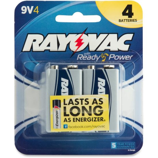 Picture of Rayovac Alkaline 9 Volt Battery - For Multipurpose - Proprietary Battery Size - 9 V DC - 4 / Pack