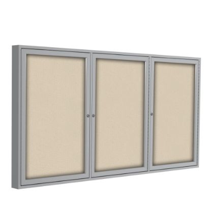 Picture of Ghent 3 Door Enclosed Fabric Bulletin Board, Satin Aluminum Frame, 48inH x 96inW, Beige