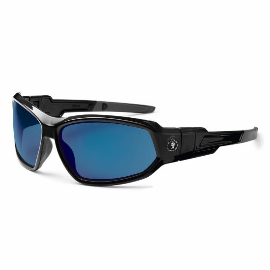 Picture of Ergodyne Skullerz Safety Glasses, Loki, Black Frame, Blue Mirror Lens