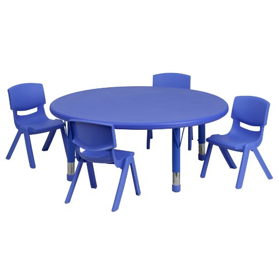 Picture of Flash Furniture Round Plastic Height-Adjustable Activity Table Set With 4 Chairs, 23-3/4inH x 45inW x 45inD, Blue