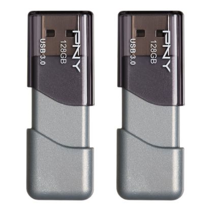 Picture of PNY Turbo Attache 3 USB 3.0 Flash Drives, 128GB, Silver, Pack Of 2 Drives