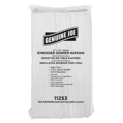 Picture of Genuine Joe Embossed 2-Ply Dinner Napkins, 17in x 15in, 100% Recycled, White, 100 Napkins Per Sleeve, Carton Of 30 Sleeves