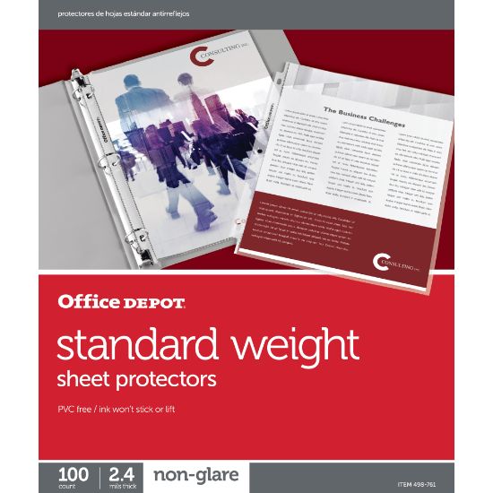 Picture of Office Depot Brand Standard Weight Sheet Protectors, 8-1/2in x 11in, Non-Glare, Box Of 100