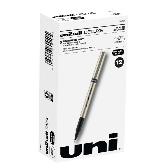 Picture of uni-ball Deluxe Rollerball Pens, Fine Point, 0.7 mm, Gold Barrel, Black Ink, Pack Of 12