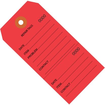 Picture of Partners Brand Consecutively Numbered Repair Tags, 4 3/4in x 2 3/8in, 100% Recycled, Red, Case Of 1,000