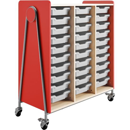 Picture of Safco Whiffle Triple-Column 30-Drawer Rolling Storage Cart, 48inH x 43-1/4inW x 19-3/4inD, Red