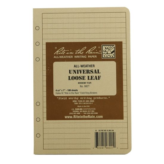 Picture of Rite in the Rain Tactical Loose Leaf Sheets, 4 5/8in x 7in, Tan, Pack Of 100 Sheets