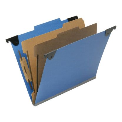 Picture of SKILCRAFT 2/5 Tab Cut Letter  Hanging Folder - 1in Folder Capacity - 8 1/2in x 11in - Top Tab Position - 2 Divider(s) - Pressboard, Kraft, Fiber - Royal Blue - 10 / Box - TAA Compliant