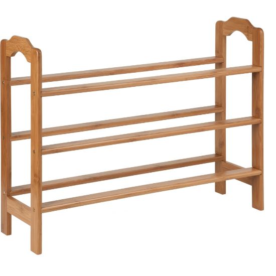 Picture of Honey Can Do 3-Tier Bamboo Shoe Rack, 21inH x 28-7/16inW x 8-3/4inD, Natural