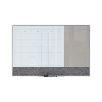 Picture of U Brands 3N1 Magnetic Glass Dry-Erase Monthly Calendar Board, 36in X 24in, White/Gray Surface, White Aluminum Frame, Actual Size 35in X 23in (3197U00-01)