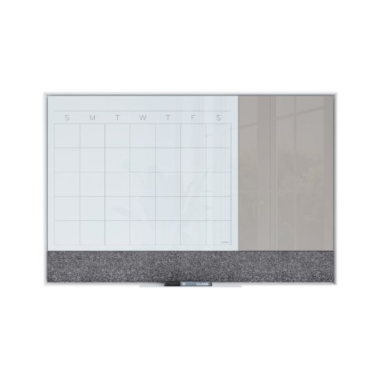 Picture of U Brands 3N1 Magnetic Glass Dry-Erase Monthly Calendar Board, 36in X 24in, White/Gray Surface, White Aluminum Frame, Actual Size 35in X 23in (3197U00-01)