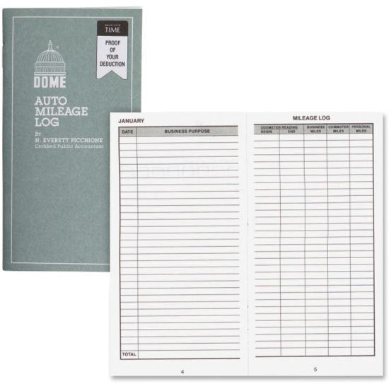 Picture of Dome Auto Mileage Log, Card Stock Cover, 3 1/4in x 6 1/4in, Gray