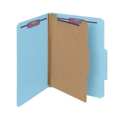 Picture of Smead Pressboard Classification Folder with SafeSHIELD Fastener, 1 Divider, Letter Size, 100% Recycled, Blue