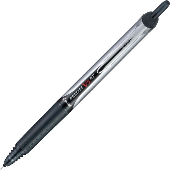 Picture of Pilot V5 Rollingball 0.5 mm Retractable Pens, Pack Of 30, Extra Fine Point, 0.5 mm, Black/Silver Barrel, Black Ink