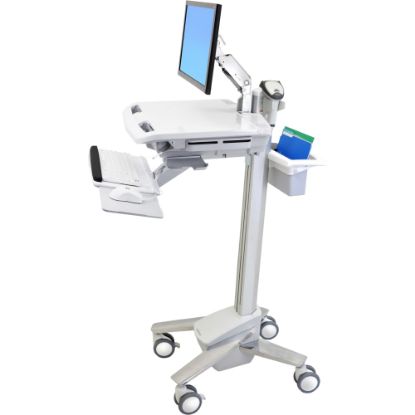 Picture of Ergotron StyleView EMR Cart with LCD Arm - 35 lb Capacity - 4 Casters - Aluminum, Plastic, Zinc Plated Steel - 18.3in Width x 50.5in Height - White, Gray, Polished Aluminum