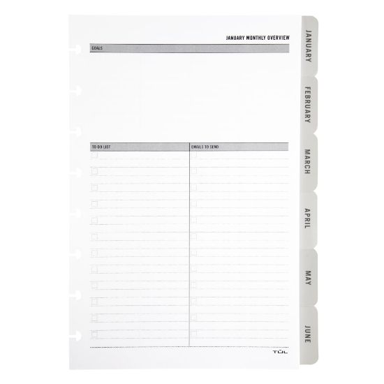 Picture of 2024 TUL Discbound Monthly Planner Refill Pages With 12 Tab Dividers, Junior Size, Gray, January To December