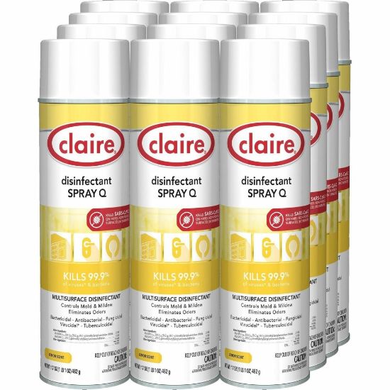 Picture of Claire Multipurpose Disinfectant Spray - Ready-To-Use Spray - 17 fl oz (0.5 quart) - Lemon Scent - 12 / Carton - Yellow