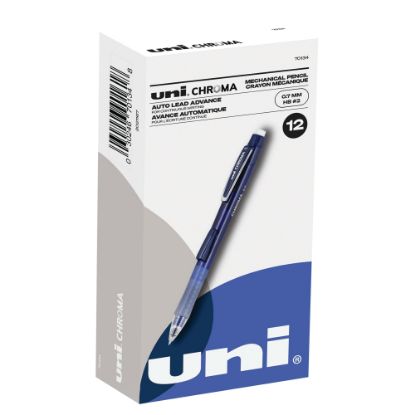 Picture of uni-ball Chroma Auto-Advancing Mechanical Pencils With Hexagonal Twist Eraser, 0.7 mm, Cobalt Blue Barrel, Pack Of 12 Pencils