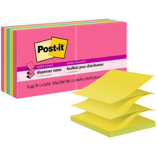 Picture of Post-it Super Sticky Pop Up Notes, 3 in x 3 in, 10 Pads, 90 Sheets/Pad, 2x the Sticking Power, Energy Boost Collection