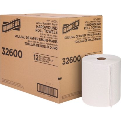 Picture of Genuine Joe Hardwound Roll Paper Towels - 7.80in x 600 ft - 2in Core - White - Paper - 12 / Carton