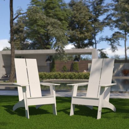 Picture of Flash Furniture Sawyer Modern All-Weather Poly Resin Wood Adirondack Chairs, White, Set Of 2 Chairs