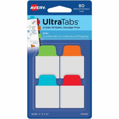 Picture of Avery UltraTabs Repositionable Mini Tabs - Write-on Tab(s) - 1.50in Tab Height x 1in Tab Width - Assorted Tab(s) - 80 / Pack