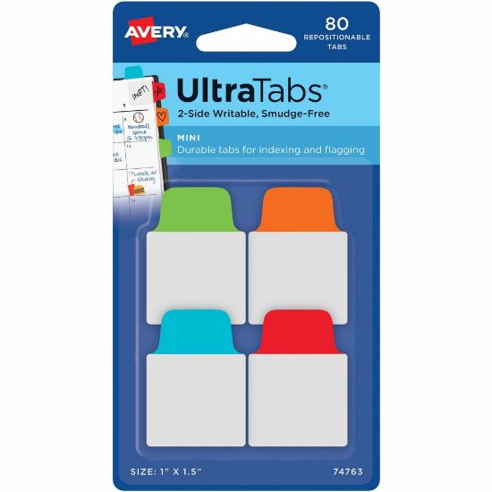 Picture of Avery UltraTabs Repositionable Mini Tabs - Write-on Tab(s) - 1.50in Tab Height x 1in Tab Width - Assorted Tab(s) - 80 / Pack