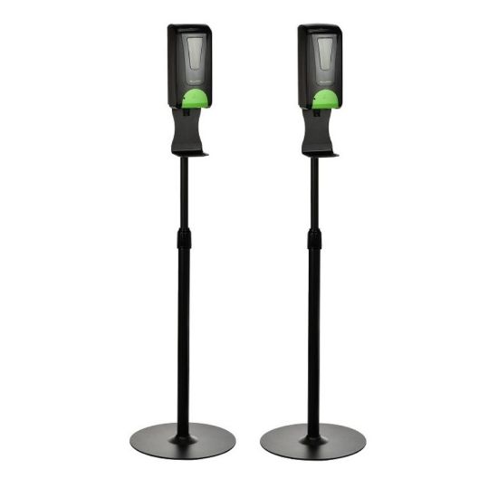 Picture of Alpine Industries 1200 mL Wall Mount Automatic Gel Hand Sanitizer Dispensers With Floor Stands, Black, Pack Of 2 Dispensers