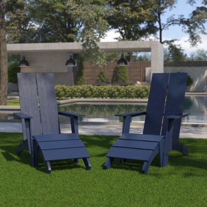 Picture of Flash Furniture Sawyer Modern All-Weather Poly Resin Wood Adirondack Chairs With Footrests, Navy, Set Of 2 Chairs