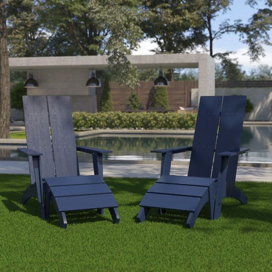 Picture of Flash Furniture Sawyer Modern All-Weather Poly Resin Wood Adirondack Chairs With Footrests, Navy, Set Of 2 Chairs