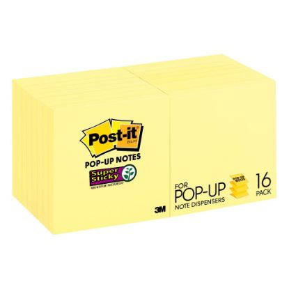 Picture of Post-it Super Sticky Pop-Up Notes, 3 in x 3 in, 16 Pads, 90 Sheets/Pad, 2x the Sticking Power, Back to School Supplies for Students, Sticky Notes for Textbooks and Notebooks, Canary Yellow