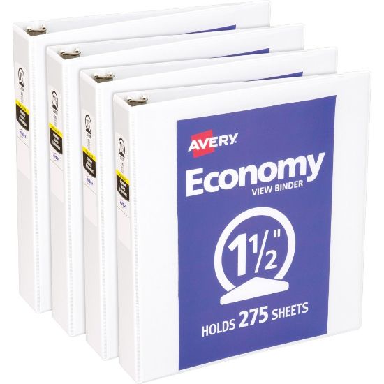 Picture of Avery Economy View Binder, 1 1/2in Ring, 8 1/2in x 11in, White, Pack Of 4