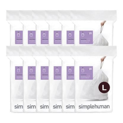 Picture of simplehuman Custom-Fit Trash Can Liners, Code L, 0.025-mil, 4.76 Gallons, 20in x 18 3/4in, White, Pack Of 240 Liners