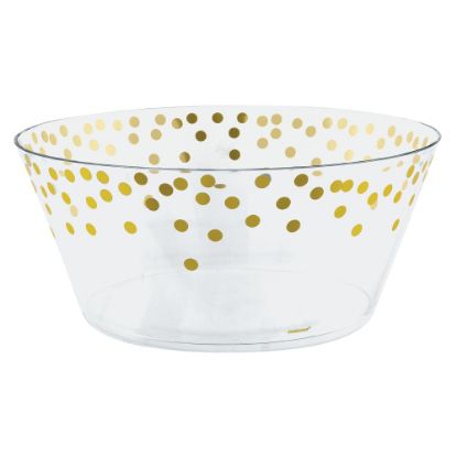 Picture of Amscan Metallic Dots Plastic Serving Bowls, 116.7 Oz, Clear/Gold, Set Of 2 Bowls