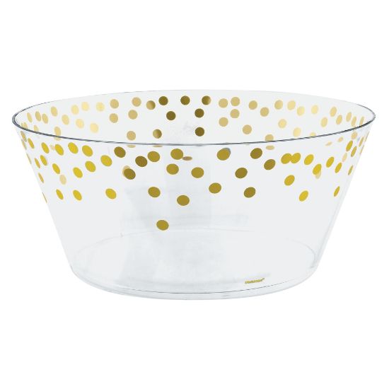 Picture of Amscan Metallic Dots Plastic Serving Bowls, 116.7 Oz, Clear/Gold, Set Of 2 Bowls