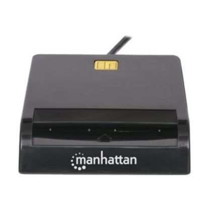 Picture of Manhattan USB-A Contact Smart Card Reader, 12 Mbps, Friction type compatible, External, Windows or Mac, Cable 105cm, Black, Three Year Warranty, Blister - SMART card reader - USB