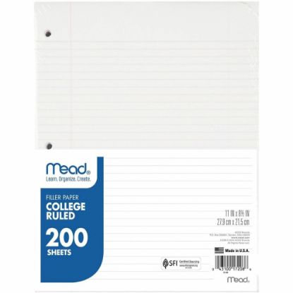 Picture of Mead Notebook Filler Paper - Letter - 200 Sheets - Spiral - 0.31in Ruled - Ruled Red Margin - 16 lb Basis Weight - Letter - 8 1/2in x 11in - White Paper - 200 / Pack