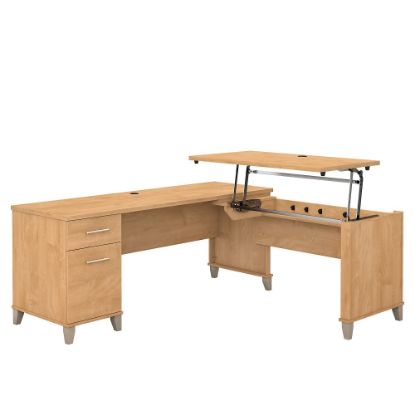 Picture of Bush Furniture Somerset 3 Position Sit to Stand L Shaped Desk, 72inW, Maple Cross, Standard Delivery