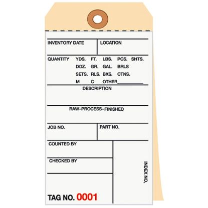 Picture of B O X Packaging Manila Inventory Tags, 2-Part Carbonless, 1000-1499, Box Of 500