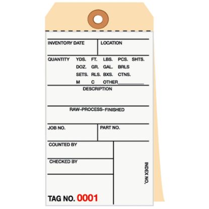 Picture of B O X Packaging Manila Inventory Tags, 2-Part Carbonless, 0-499, Box Of 500