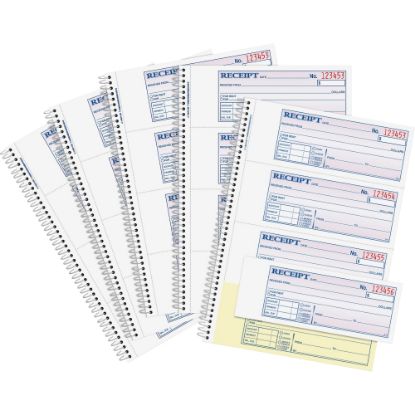 Picture of Adams Spiral 2-part Money/Rent Receipt Book - 200 Sheet(s) - Spiral Bound - 2 Part - 2.75in x 7.62in Form Size - White, Canary - Assorted Sheet(s) - 5 / Pack