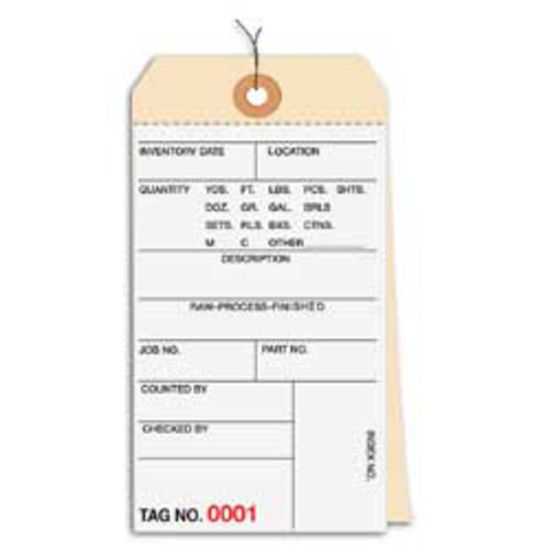 Picture of Prewired Manila Inventory Tags, 2-Part Carbonless, 0-499, Box Of 500