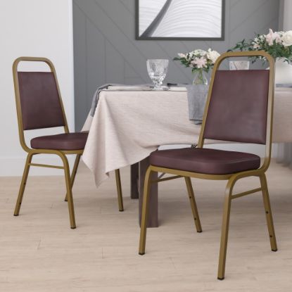 Picture of Flash Furniture HERCULES Series Trapezoidal Back Stacking Banquet Chairs, Brown/Gold, Pack Of 4 Chairs