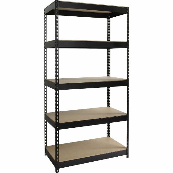 Picture of Lorell 5-Shelf Riveted Steel Shelving, 72inH x 36inW x 18inD, Black