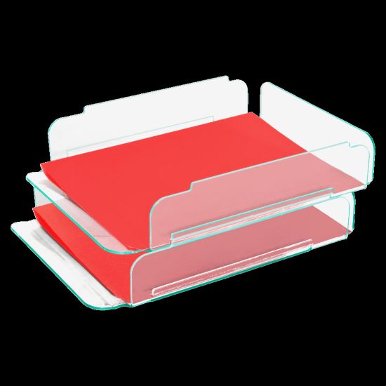 Picture of Lorell Acrylic Stacking Letter Trays, For * 1/2in x 11in Use, Clear/Green Edge, Set Of 2