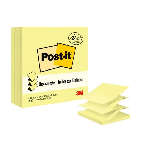 Picture of Post-it Pop Up Notes, 3 in x 3 in, 24 Pads, 100 Sheets/Pad, Clean Removal, Canary Yellow