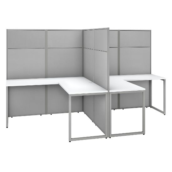 Picture of Bush Business Furniture Easy Office 60inW 2-Person L-Shaped Cubicle Desk With 66inH Panels, Pure White/Silver Gray, Standard Delivery